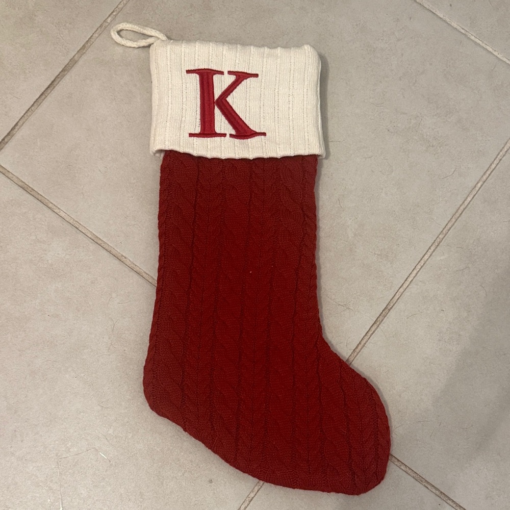 Red and White Monogrammed Stocking